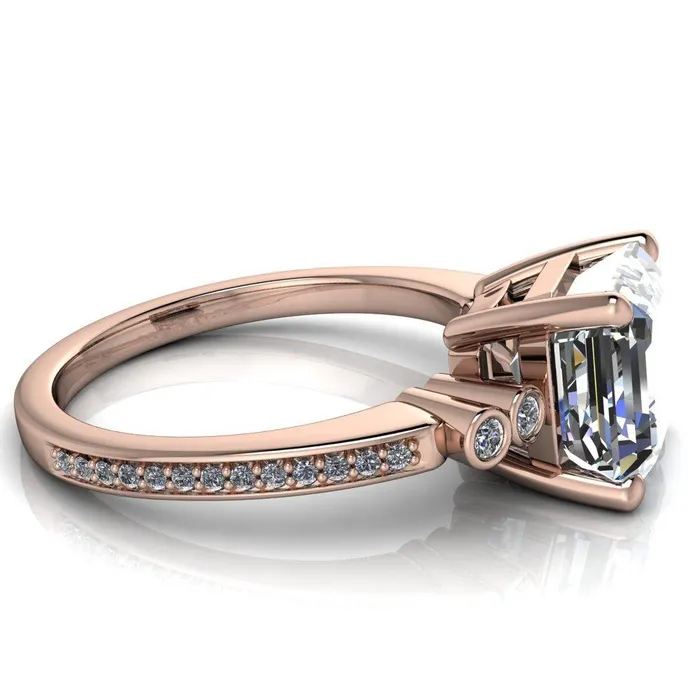 Pascala Asscher Moissanite Diamond Side 4 Prong Engagement Ring Fire Brilliance Rings