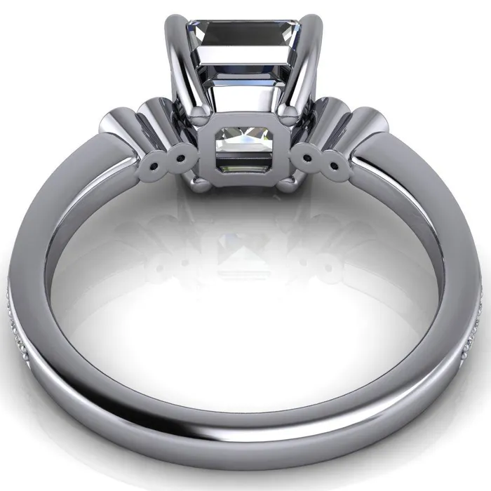 Pascala Asscher Moissanite Diamond Side 4 Prong Engagement Ring Fire Brilliance Rings