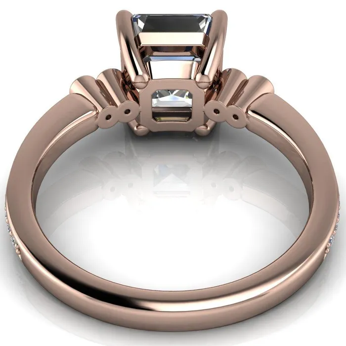Pascala Asscher Moissanite Diamond Side 4 Prong Engagement Ring Fire Brilliance Rings