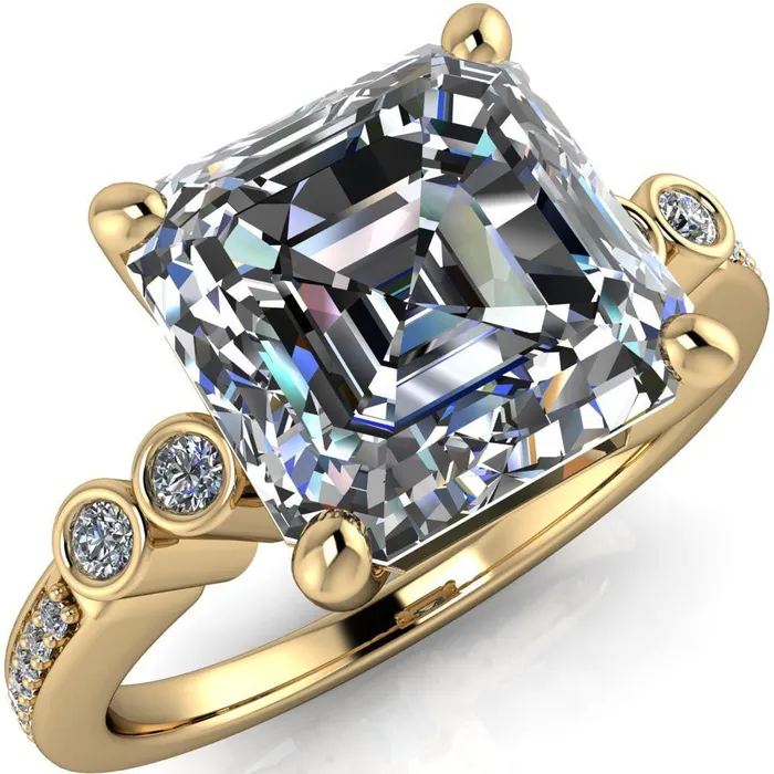Pascala Asscher Moissanite Diamond Side 4 Prong Engagement Ring Fire Brilliance Rings