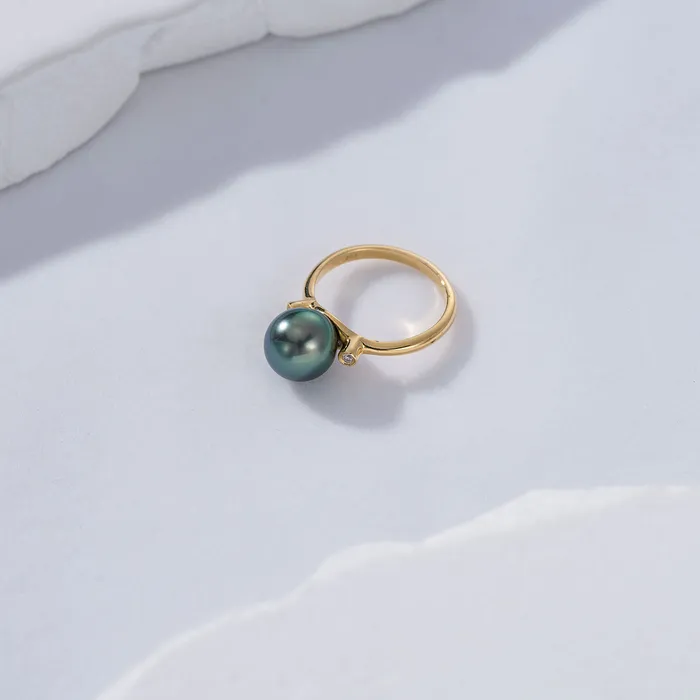 Pearly Lustre 18K Solid Gold Tahitian Pearl Ring KR00070 Rings