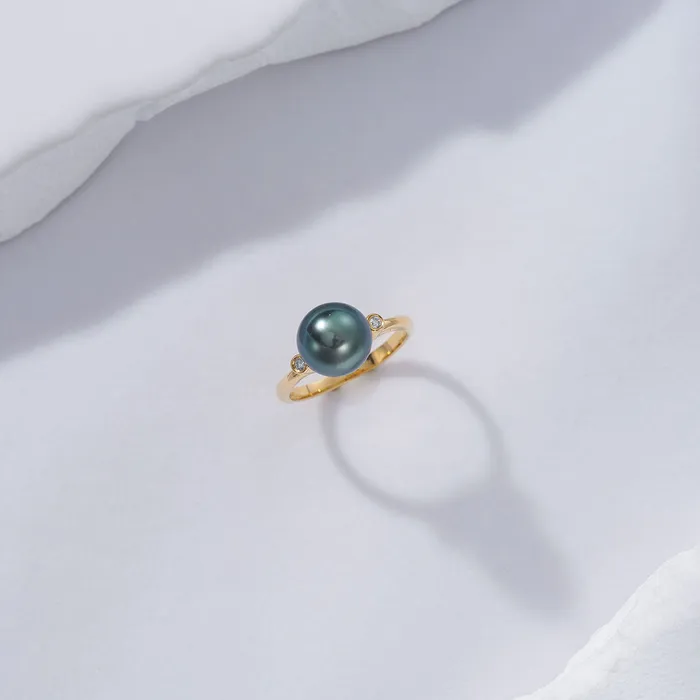 Pearly Lustre 18K Solid Gold Tahitian Pearl Ring KR00070 Rings