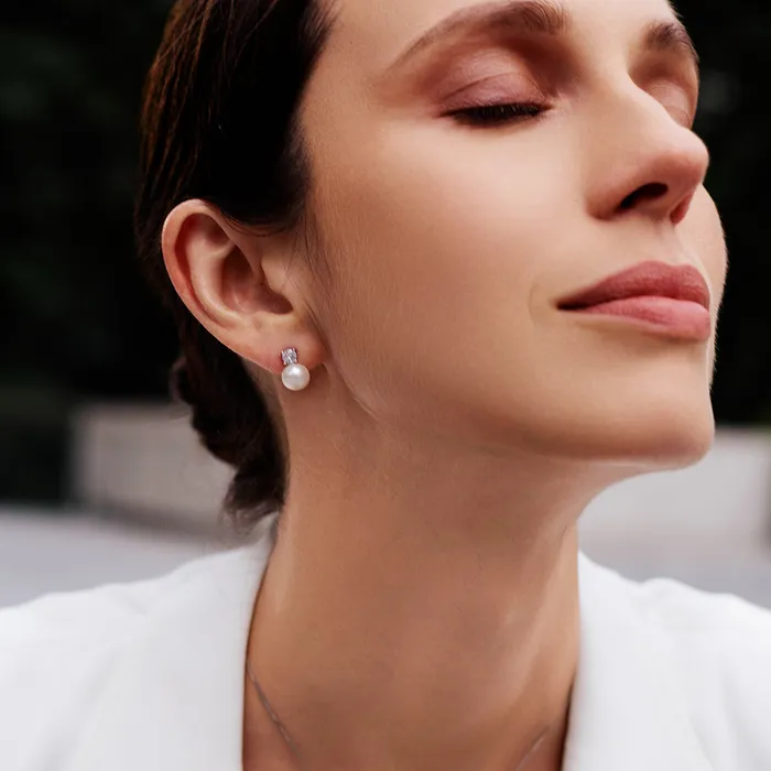 Pearly Lustre Elegant Freshwater Semi Round Pearl Earrings WE00017 Earrings