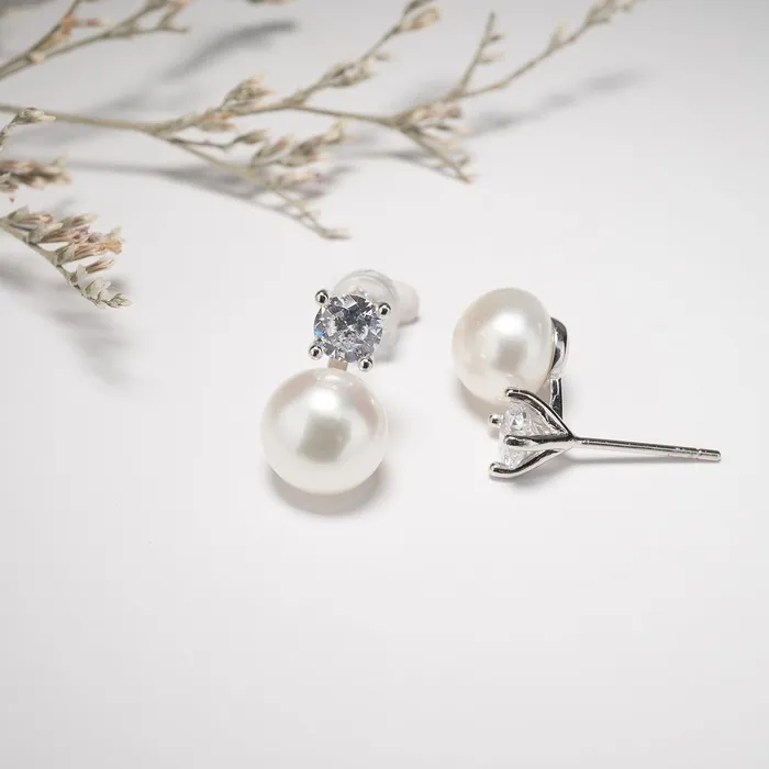 Pearly Lustre Elegant Freshwater Semi Round Pearl Earrings WE00017 Earrings