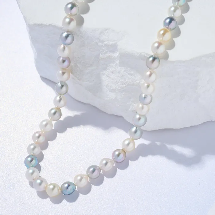 Pearly Lustre Necklaces 18k Gold Top Lustre Baroque Multicolour Akoya Pearl Necklace KN00273