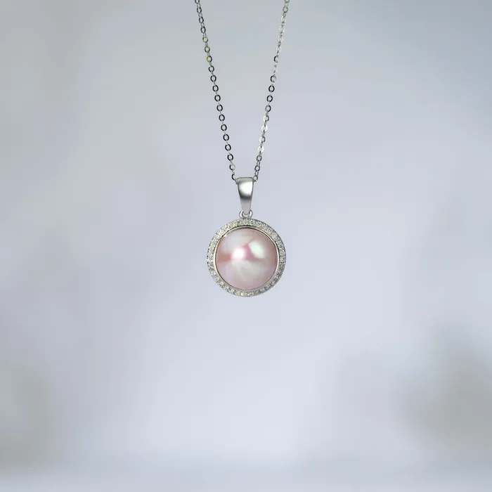 Pearly Lustre Necklaces 18k Solid Gold Diamond Edison Mabe Pearl Necklace KN00150 Si Dian Jin