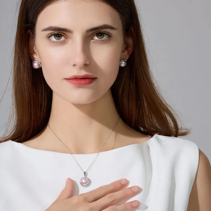 Pearly Lustre Necklaces 18k Solid Gold Diamond Edison Mabe Pearl Necklace KN00150 Si Dian Jin