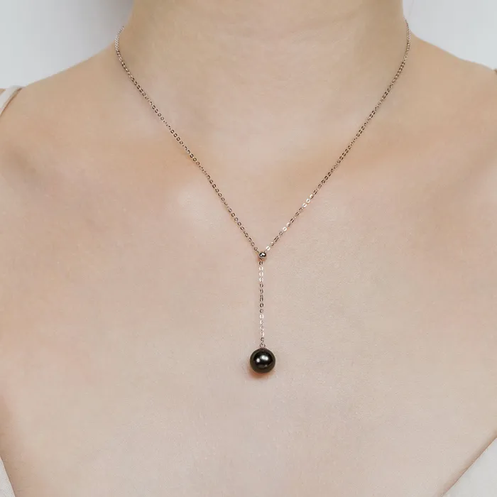 Pearly Lustre Saltwater Tahitian Pearl 18K Solid Gold Necklace KN00260 Necklaces