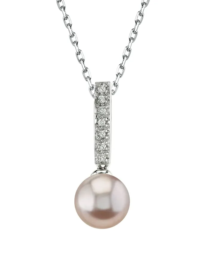 Pink Freshwater Pearl Dangling Diamond Pendant spt Necklaces