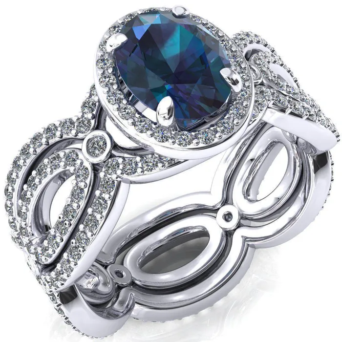 Polaris Oval Alexandrite 4 Claw Prongs Diamond Halo Full Eternity Accent Ring Fire Brilliance Rings Polaris Oval Alexandrite 4 Claw Prongs Diamond Halo Full Eternity Accent Ring Fire Brilliance Rings