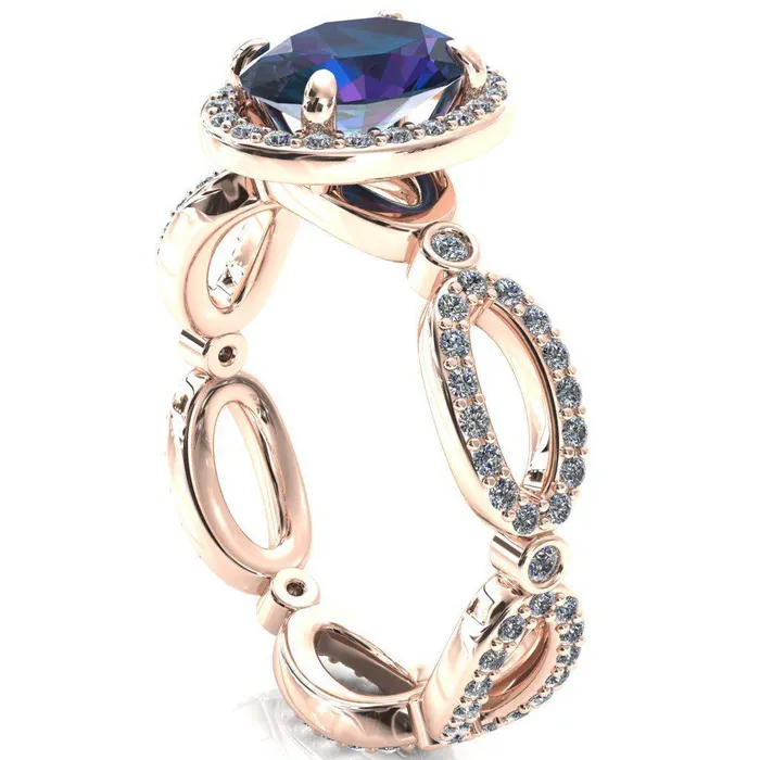 Polaris Oval Alexandrite 4 Claw Prongs Diamond Halo Full Eternity Accent Ring Fire Brilliance Rings