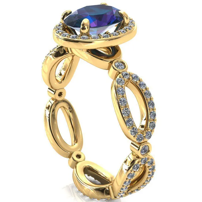 Polaris Oval Alexandrite 4 Claw Prongs Diamond Halo Full Eternity Accent Ring Fire Brilliance Rings
