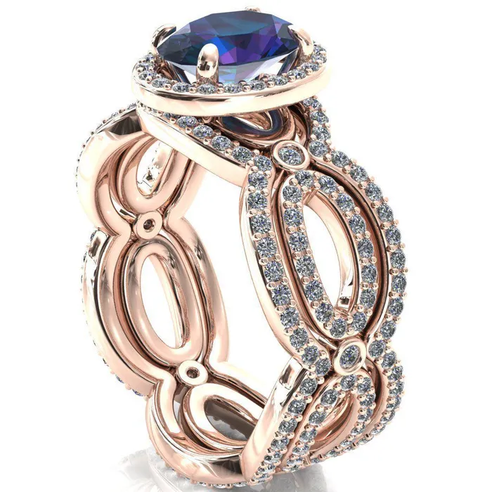 Polaris Oval Alexandrite 4 Claw Prongs Diamond Halo Full Eternity Accent Ring Fire Brilliance Rings