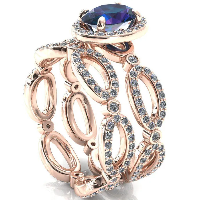 Polaris Oval Alexandrite 4 Claw Prongs Diamond Halo Full Eternity Accent Ring Fire Brilliance Rings