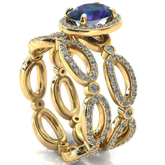 Polaris Oval Alexandrite 4 Claw Prongs Diamond Halo Full Eternity Accent Ring Fire Brilliance Rings