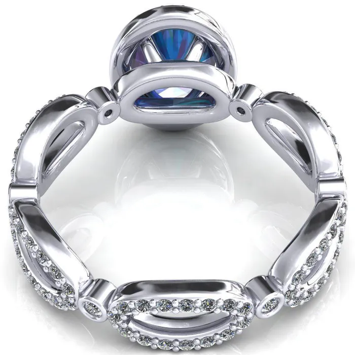 Polaris Oval Alexandrite 4 Claw Prongs Diamond Halo Full Eternity Accent Ring Fire Brilliance Rings