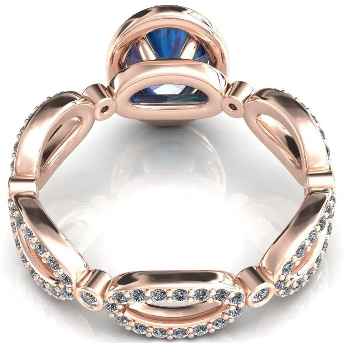 Polaris Oval Alexandrite 4 Claw Prongs Diamond Halo Full Eternity Accent Ring Fire Brilliance Rings
