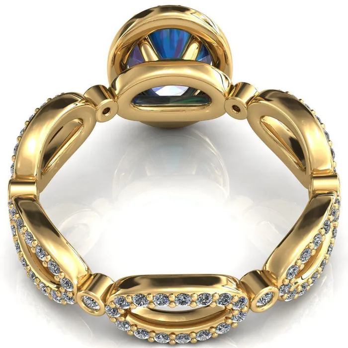Polaris Oval Alexandrite 4 Claw Prongs Diamond Halo Full Eternity Accent Ring Fire Brilliance Rings