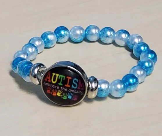 POLLY B974 Blue Pearlized Bead Autism Embrace the Amazing Bracelet Bracelets