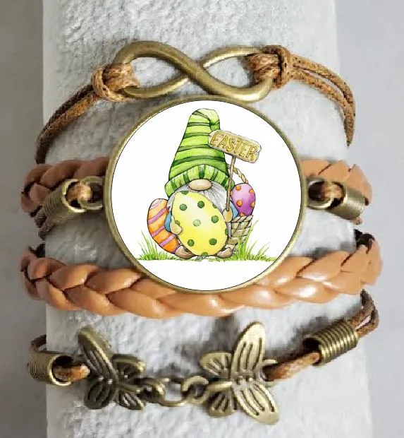 polly Bracelets AZ1476 Brown Easter Gnome Leather Layered Bracelet