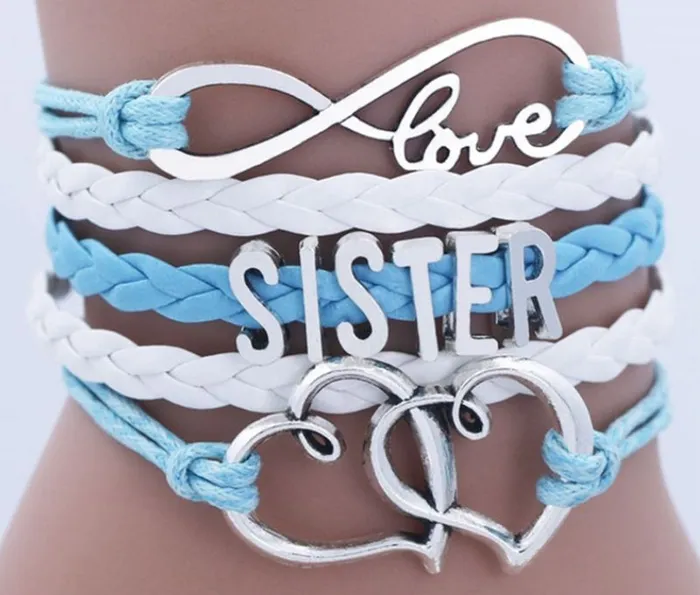POLLY Bracelets B341 Light Blue White Sister Leather Layered Bracelet