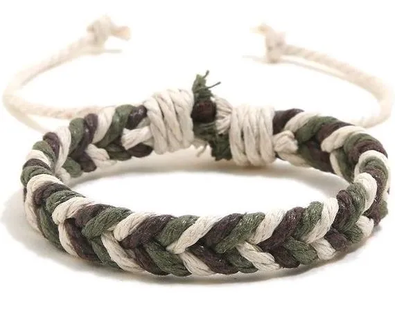 POLLY Bracelets B626 Brown Green Beige Braided Rope Bracelet