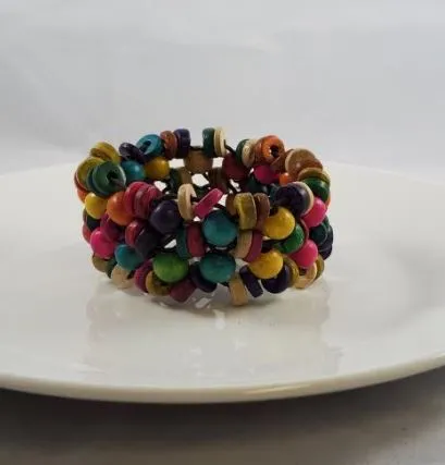 Polly Bracelets B800 Multi Color Wooden Bead Bracelet