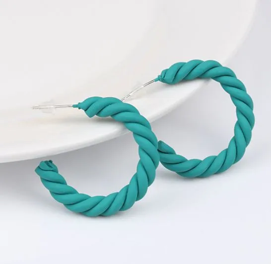 polly E1801 Teal Twisted Hoop Earrings Earrings