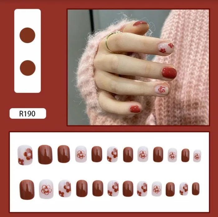 Polly Earrings NS190 Short Press On Nails 24 Pieces R190
