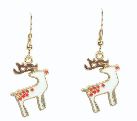 POLLY Earrings Z124 Gold White Reindeer Earrings