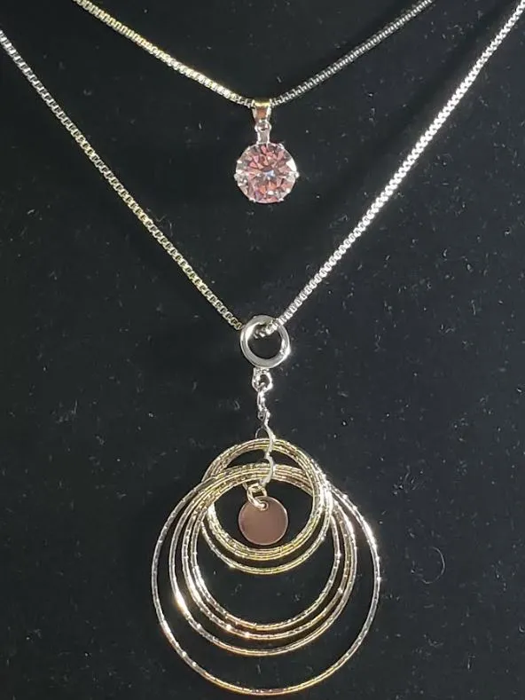 polly Necklaces AZ179 Silver Multi Textured Hoop Necklace with FREE EARRINGS