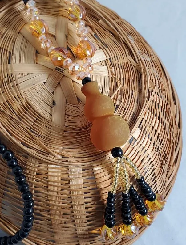 polly Necklaces AZ486 Brown Geometric Glass Long Bead Necklace With Free Earrings