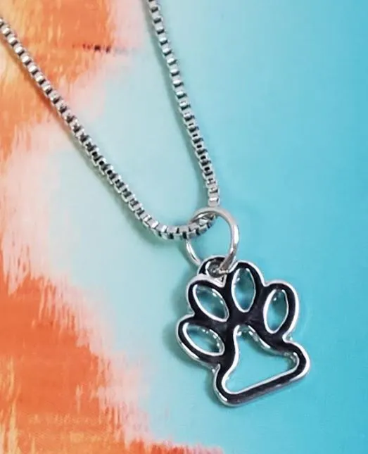 polly Necklaces AZ989 Silver Dainty Paw Print Necklace with FREE Earrings