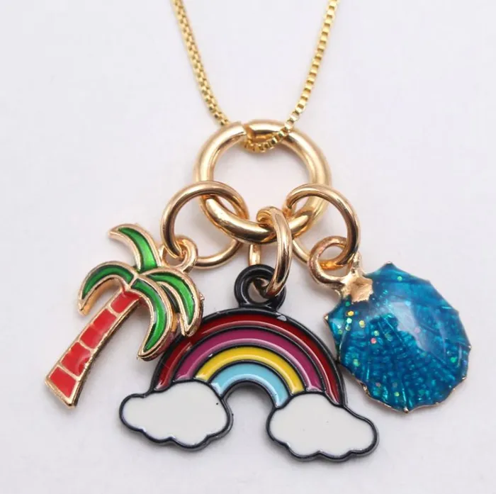 polly Necklaces L115 Gold Rainbow Palm Tree Shell Charm Necklace FREE EARRINGS