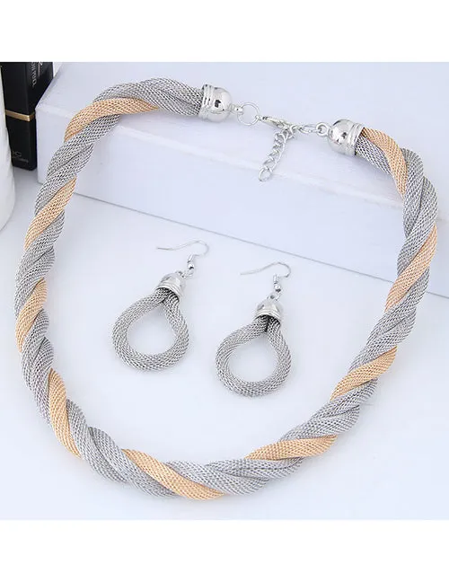 Polly Necklaces N162 Gold Silver Mesh Twist Necklace with FREE Earrings