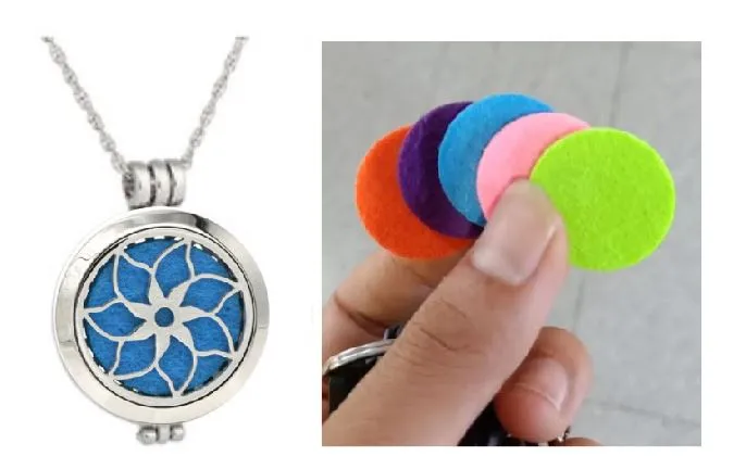 polly Necklaces N174 Silver Flower Essential Oil Necklace with FREE Earrings PLUS 5 Different Color Pads
