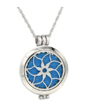 polly Necklaces N174 Silver Flower Essential Oil Necklace with FREE Earrings PLUS 5 Different Color Pads