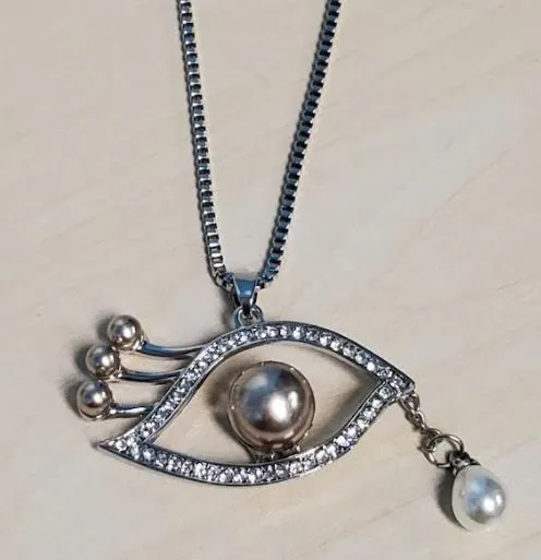 polly Necklaces N236 Silver Champagne Pearl Eye Necklace with FREE Earrings
