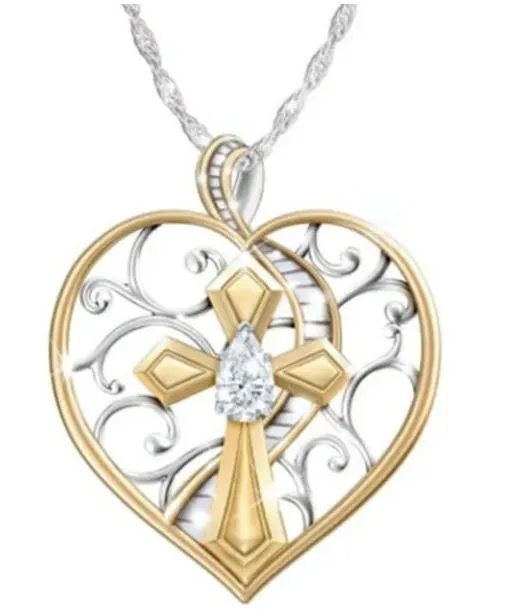 polly Necklaces N414 Gold Silver Heart with Cross Necklace with FREE Earrings