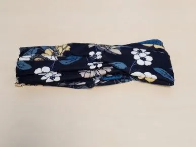 POLLY Rings H599 Navy Blue Floral Print Cross Knotted Head Band