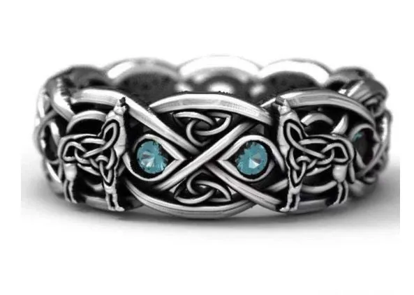 polly Rings R146 Silver Wolf Blue Gemstone Tribal Ring