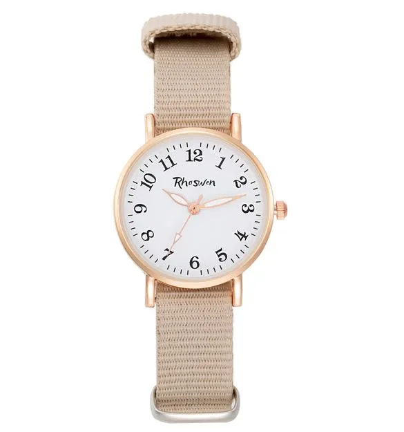 polly Rings W526 Beige Fabric Band Quartz Watch