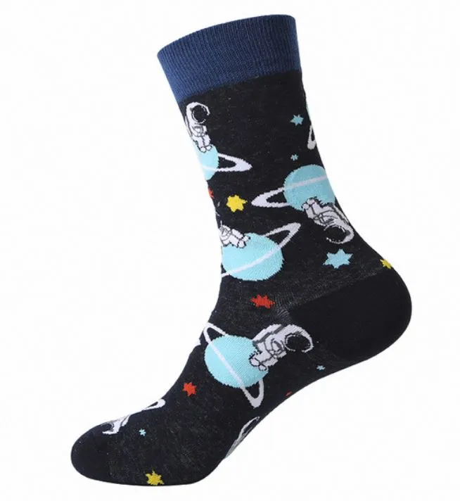 POLLY SF470 Black Astronaut in Space Socks Earrings