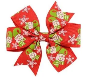 POLLY Z73 Red Snowman Snowflakes Christmas Small Hair Bow Clip Necklaces