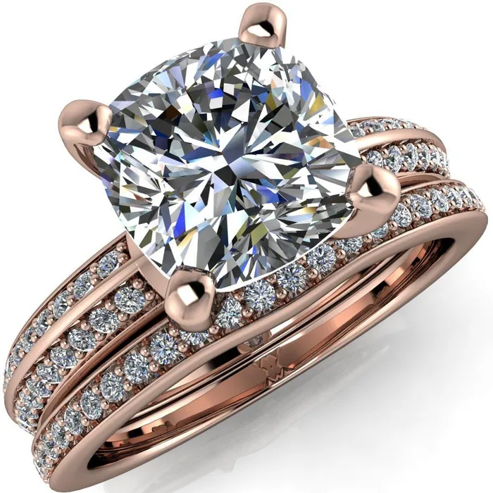 Priscilla Cushion Center Stone 4 Prong Double Channel Shank Engagement Ring Fire Brilliance Rings