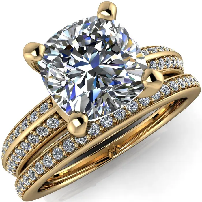 Priscilla Cushion Center Stone 4 Prong Double Channel Shank Engagement Ring Fire Brilliance Rings