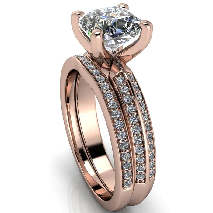 Priscilla Cushion Center Stone 4 Prong Double Channel Shank Engagement Ring Fire Brilliance Rings