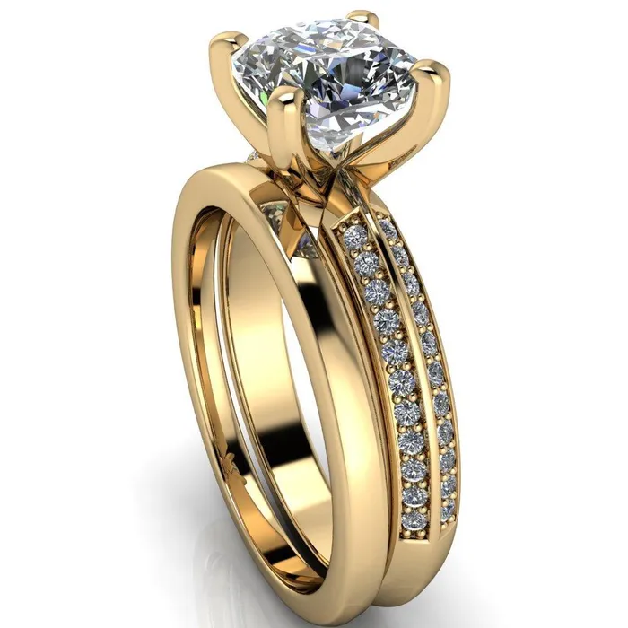 Priscilla Cushion Center Stone 4 Prong Double Channel Shank Engagement Ring Fire Brilliance Rings