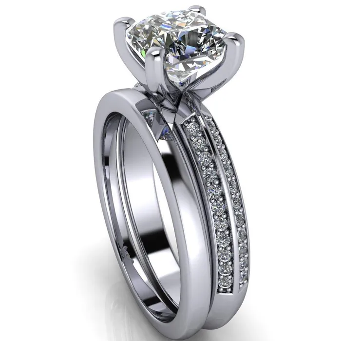 Priscilla Cushion Center Stone 4 Prong Double Channel Shank Engagement Ring Fire Brilliance Rings