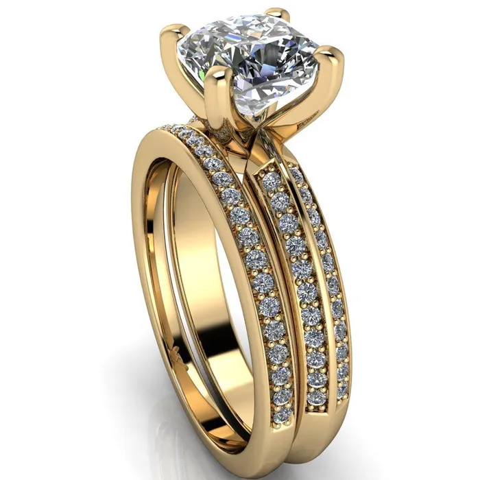 Priscilla Cushion Center Stone 4 Prong Double Channel Shank Engagement Ring Fire Brilliance Rings